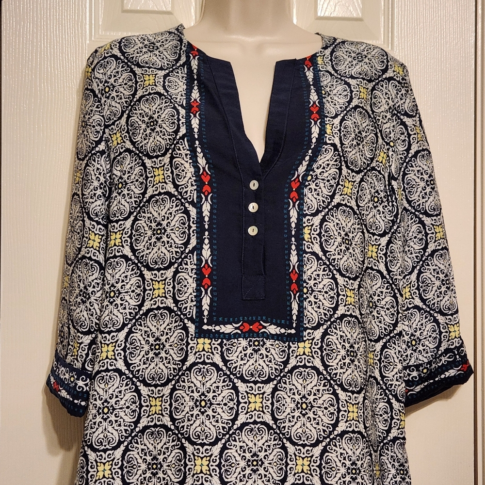 Grace Elements Navy Medallion Print V-Neck 3/4 Sl… - image 7